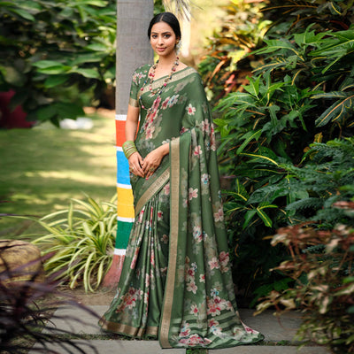 green-floral-digital-printed-viscose-saree-with-zari-border