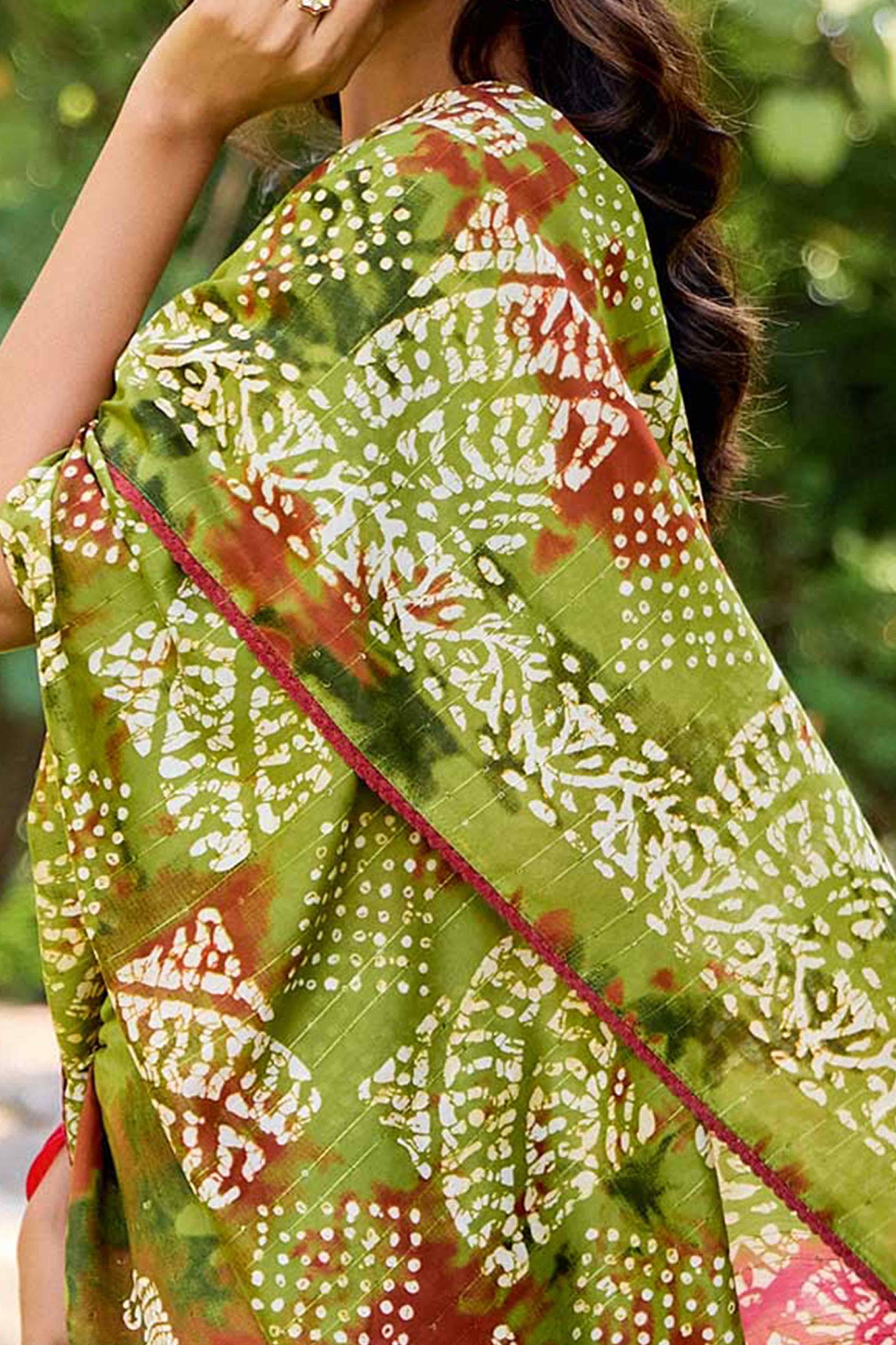 green-batik-printed-cotton-silk-saree