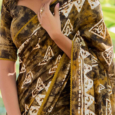 Mehendi Green Batik Printed Cotton Silk Saree