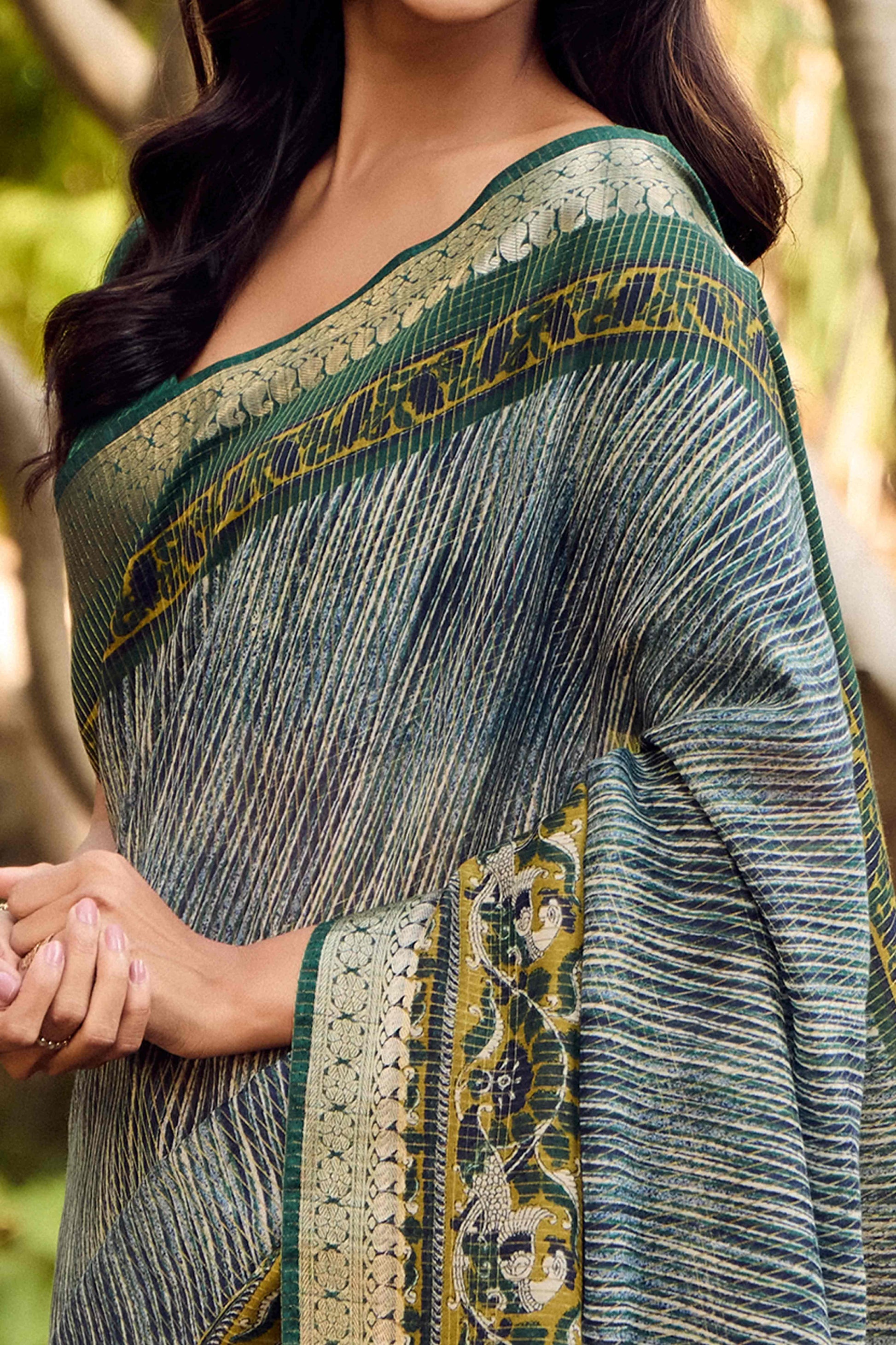green-printed-mulmul-cotton-saree-with-jacquard-border