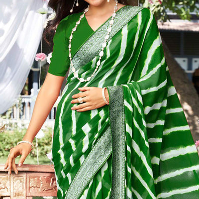 green-leheriya-printed-with-woven-border-geoergette-saree