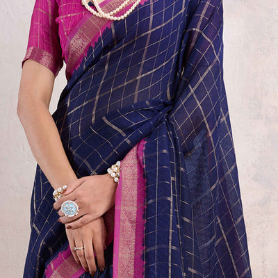 Blue Zari Woven Cotton Silk Saree