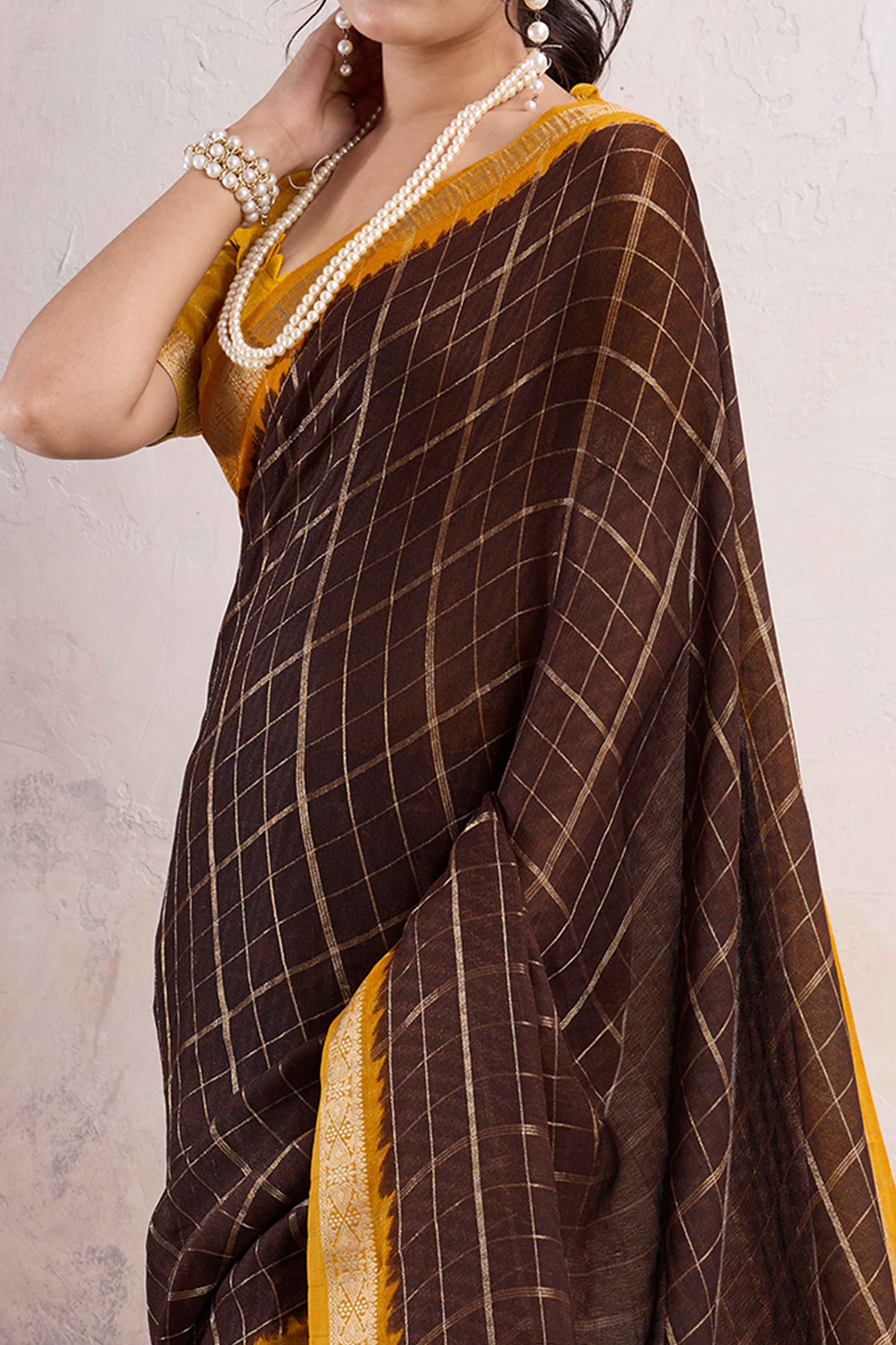Brown Zari Woven Cotton Silk Saree