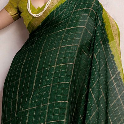 Dark Green Zari Woven Cotton Silk Saree