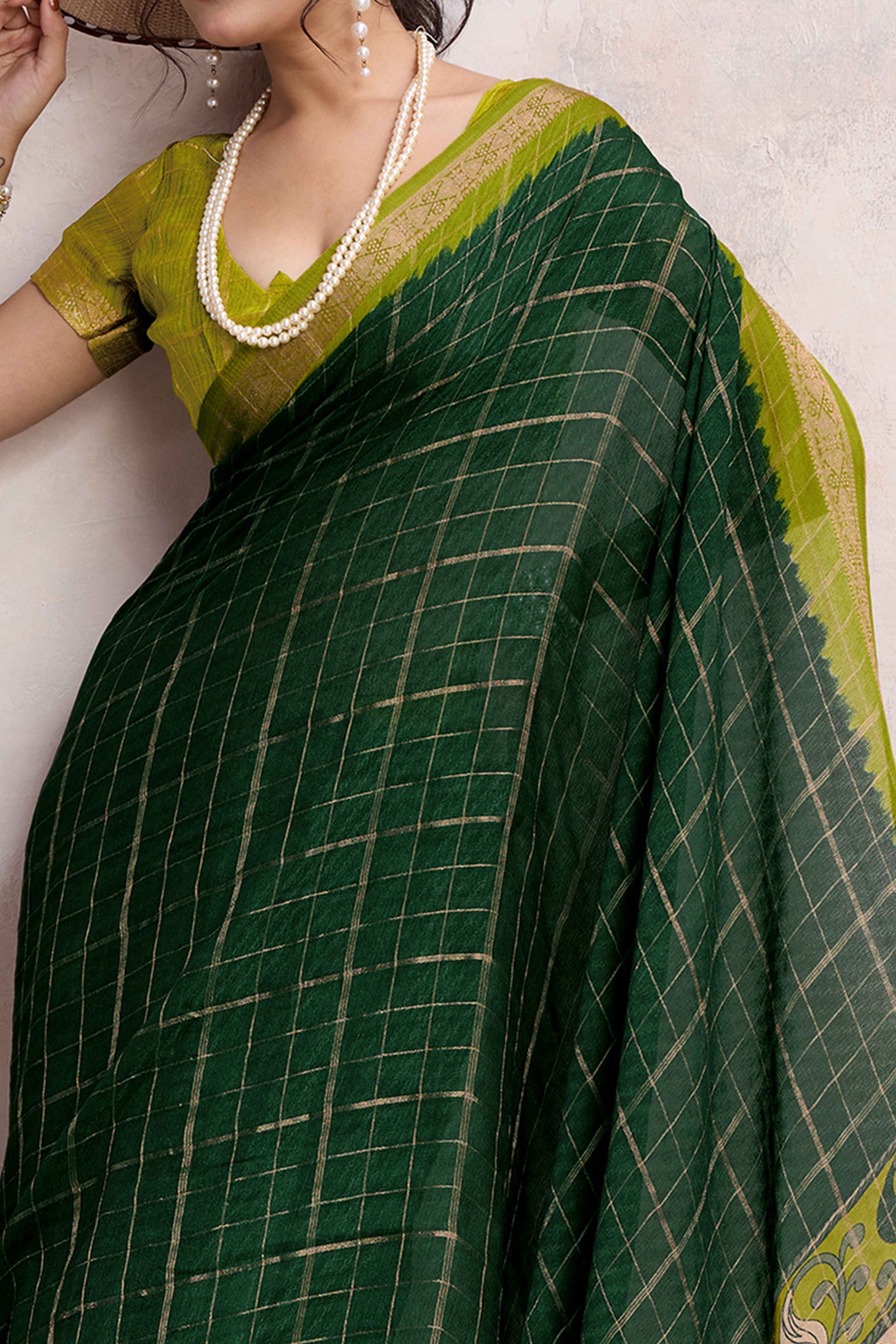 Dark Green Zari Woven Cotton Silk Saree