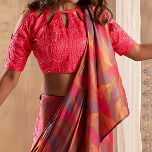 Gajri Pink Printed Nylon Saree With Tassels