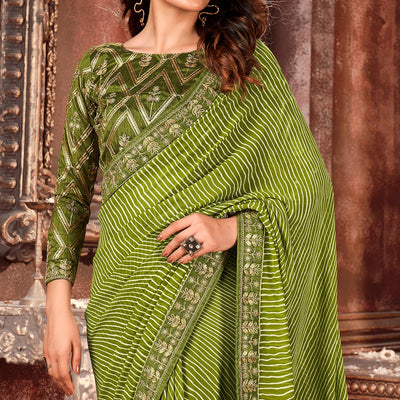 green-striped-printed-georgette-saree-2