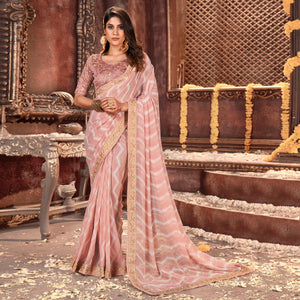 Mauve Striped Printed Georgette Saree
