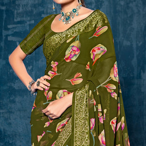 green-floral-printed-georgette-saree-with-viscose-border