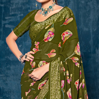 green-floral-printed-georgette-saree-with-viscose-border