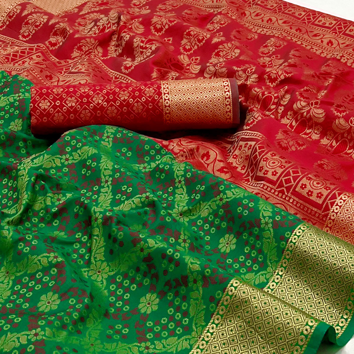 green-floral-woven-art-silk-saree-8