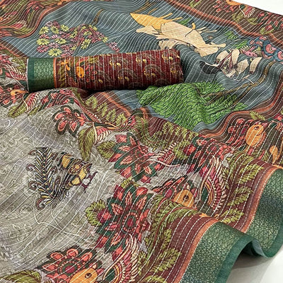 green-digital-printed-linen-saree-3
