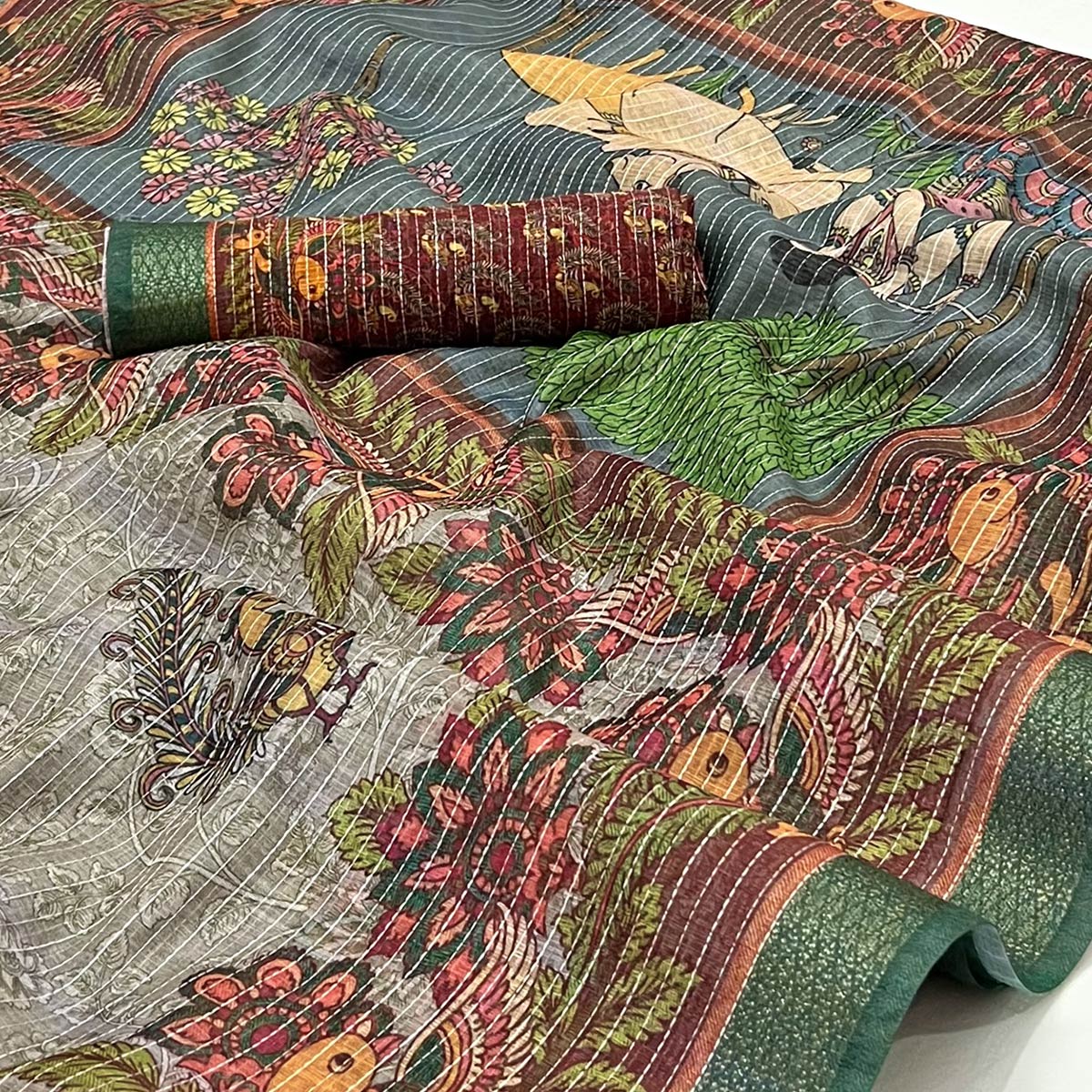 green-digital-printed-linen-saree-3