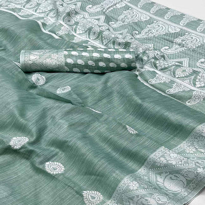 green-woven-linen-saree-4
