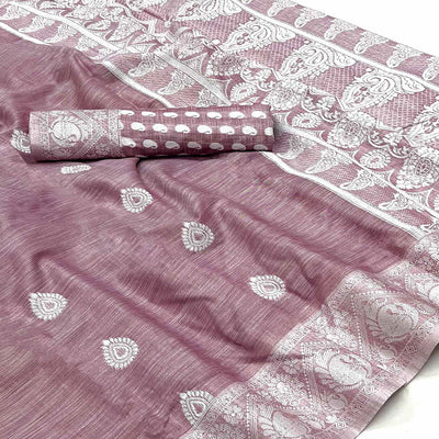 Mauve Woven Linen Saree