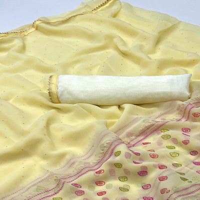 Cream Foil Printed Georgette Saree