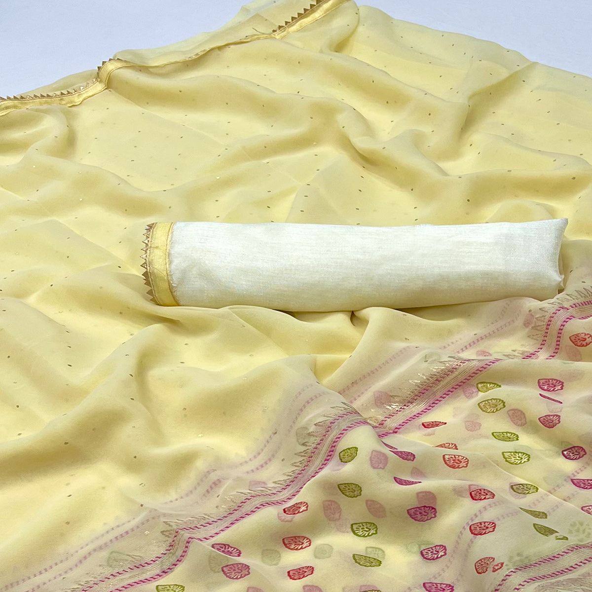 Cream Foil Printed Georgette Saree