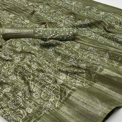 green-floral-printed-cotton-blend-saree-1