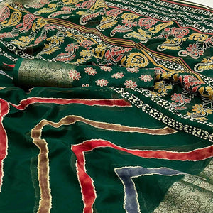 green-printed-georgette-saree-woven-border