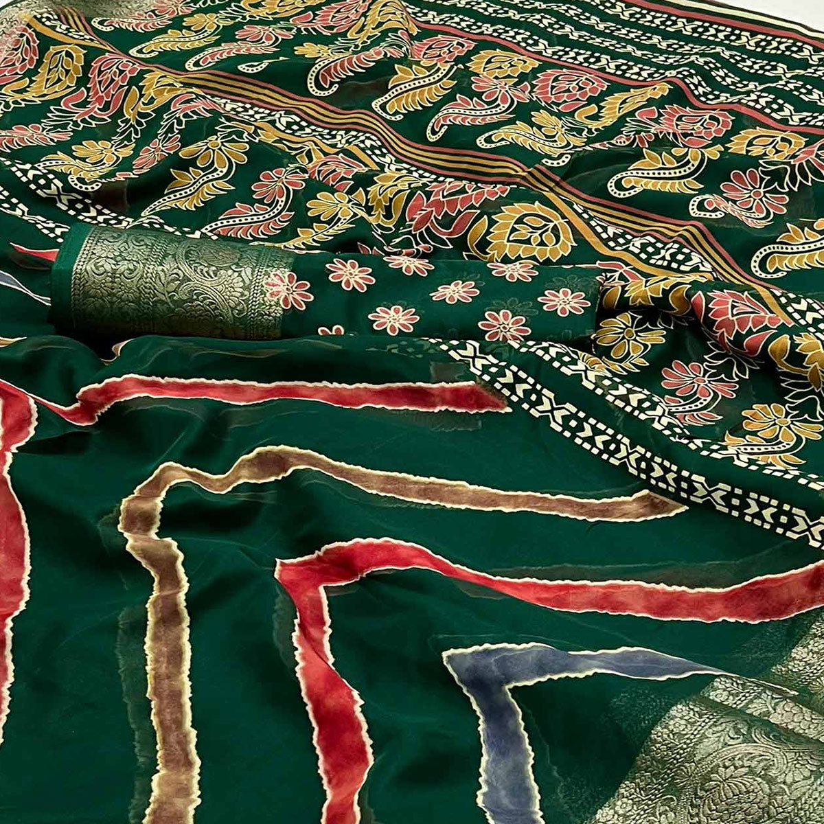 green-printed-georgette-saree-woven-border