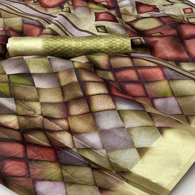 Lemon Green Digital Printed Cotton Blend Saree With Fancy Border