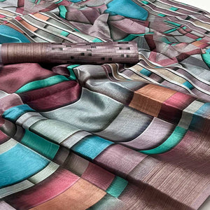 Brown Digital Printed Cotton Blend Saree With Fancy Border