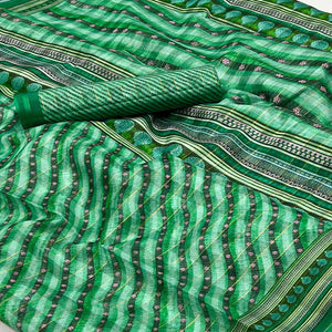 green-digital-printed-cotton-blend-saree-with-fancy-border