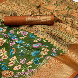 green-floral-printed-dola-silk-saree-3