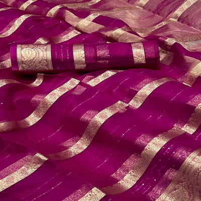 Magenta Woven Organza Saree