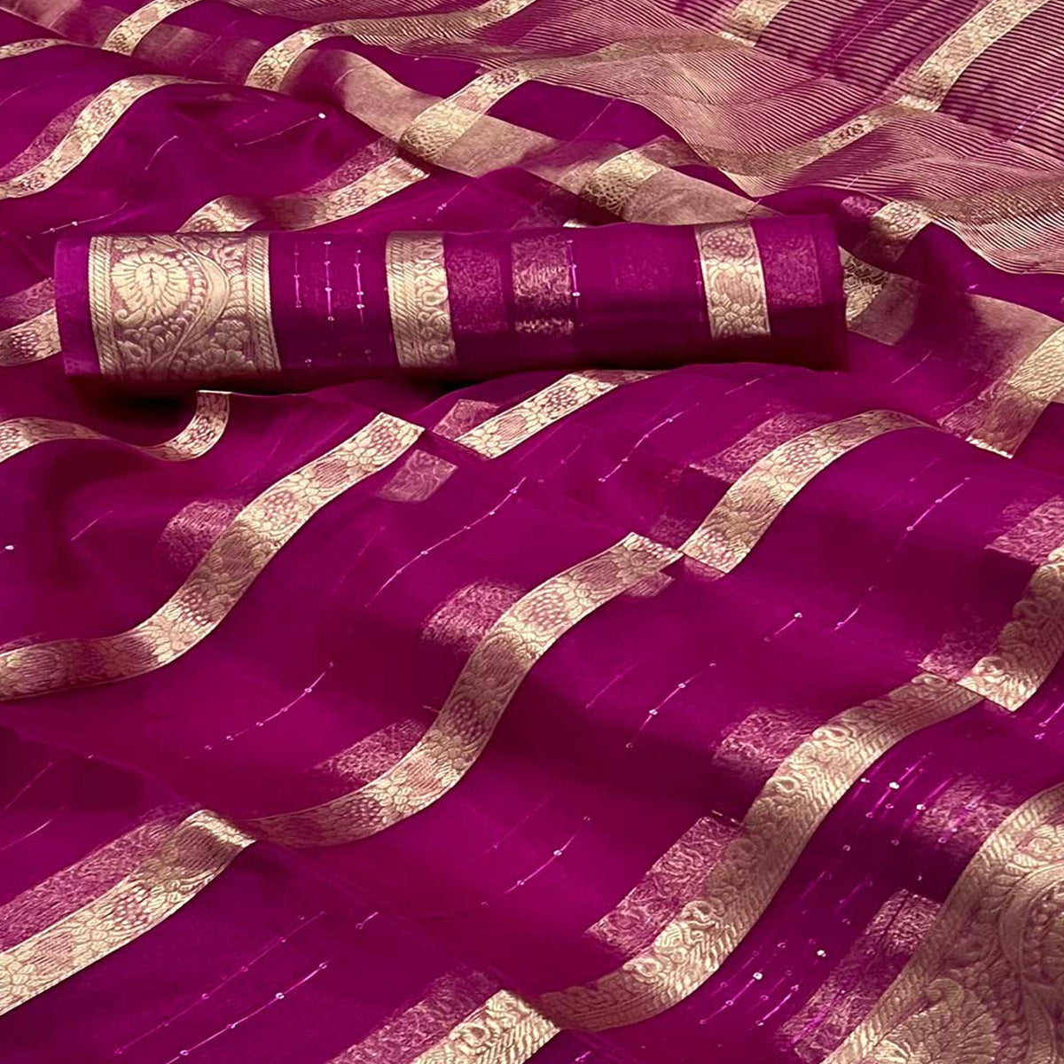 Magenta Woven Organza Saree