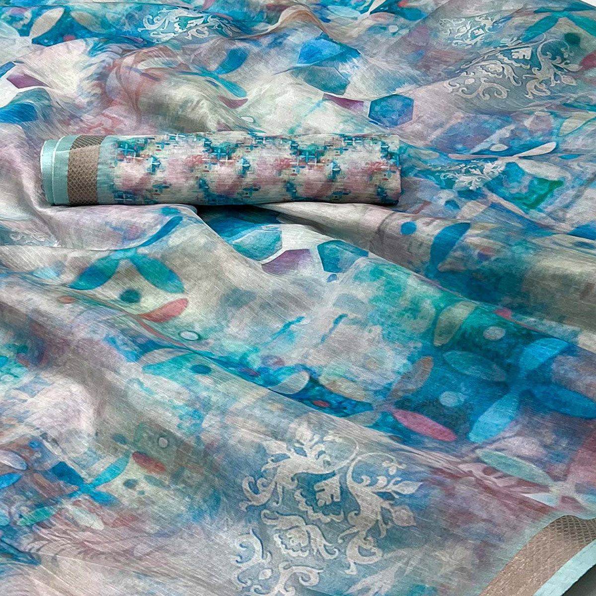 grey-blue-digital-printed-cotton-blend-saree-with-jacquard-border