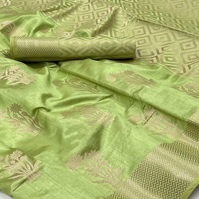 green-floral-woven-raw-silk-saree
