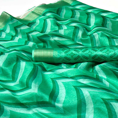 green-digital-printed-cotton-blend-saree-with-zari-border