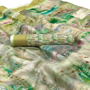 green-floral-digital-printed-cotton-blend-saree