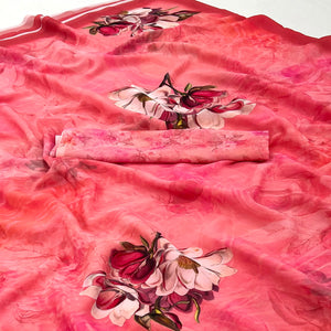 Gajari Pink Floral Digital Printed Georgette Saree