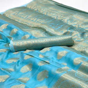 Blue Woven Organza Saree