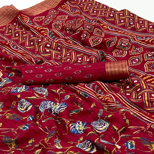 Maroon Floral Printed Cotton Blend Saree