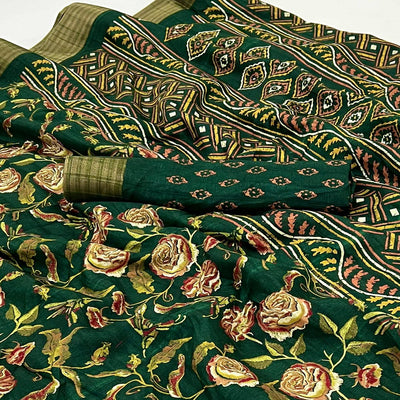 green-floral-printed-cotton-blend-saree-2