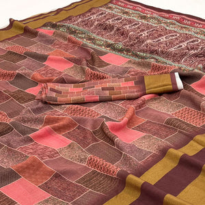 Brown Digital Printed Georgette Saree