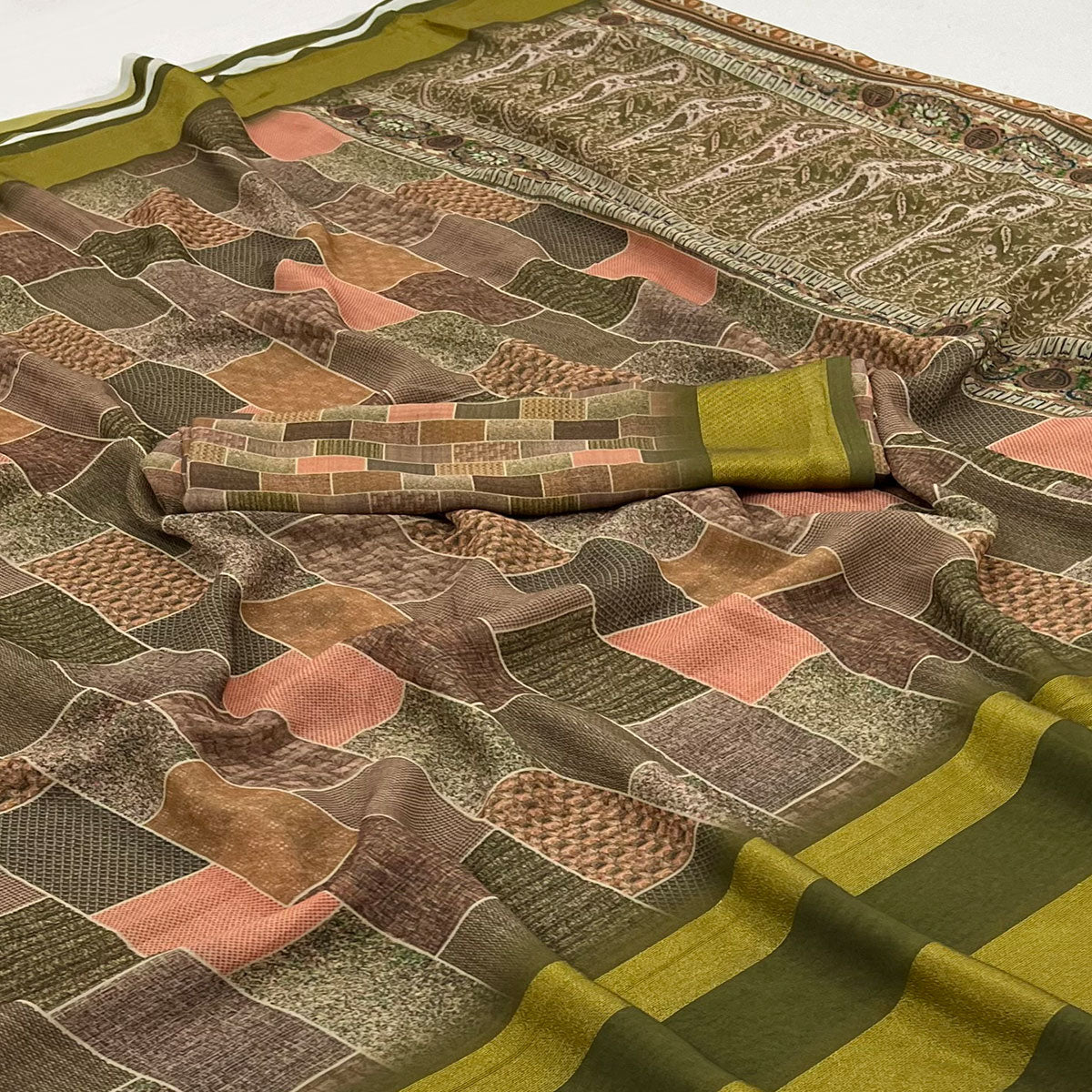 Mehedi Green Digital Printed Georgette Saree