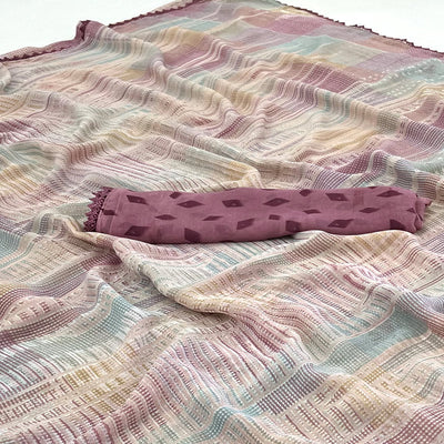 Mauve Printed Georgette Saree With Fancy Border