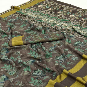 Brown Floral Digital Printed Georgette Saree
