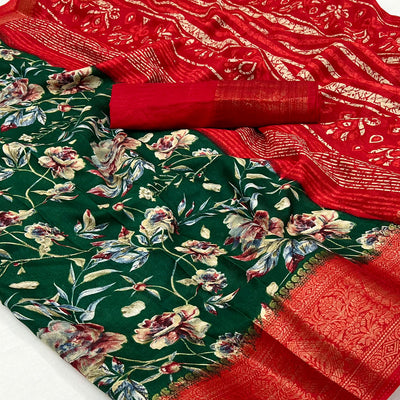 green-floral-printed-with-woven-border-dola-silk-saree-2