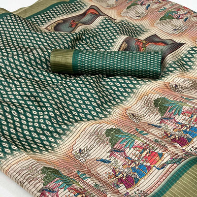green-digital-printed-with-woven-border-cotton-silk-saree