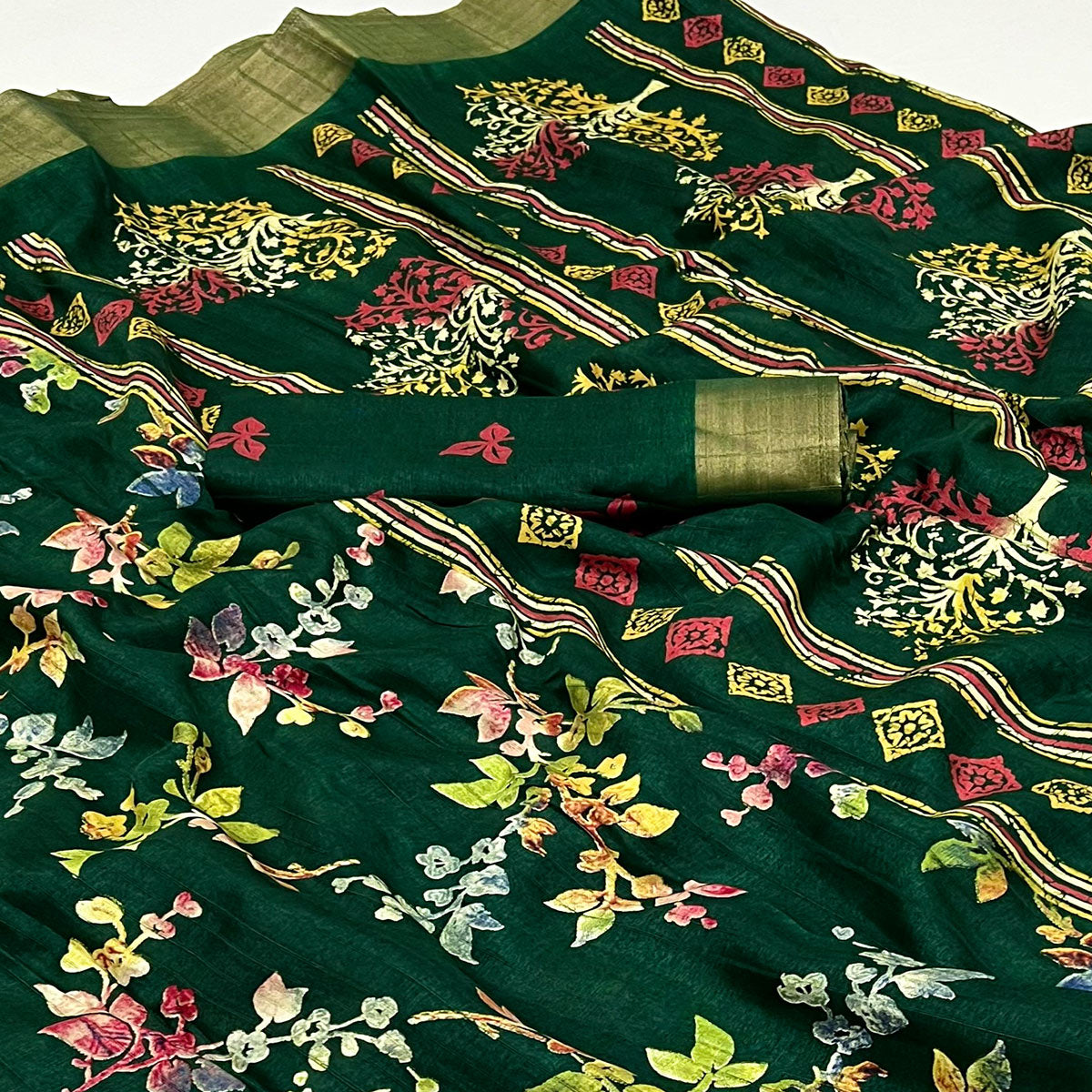green-floral-printed-cotton-silk-saree-1