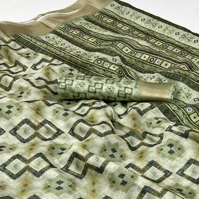 green-geometric-printed-cotton-blend-saree