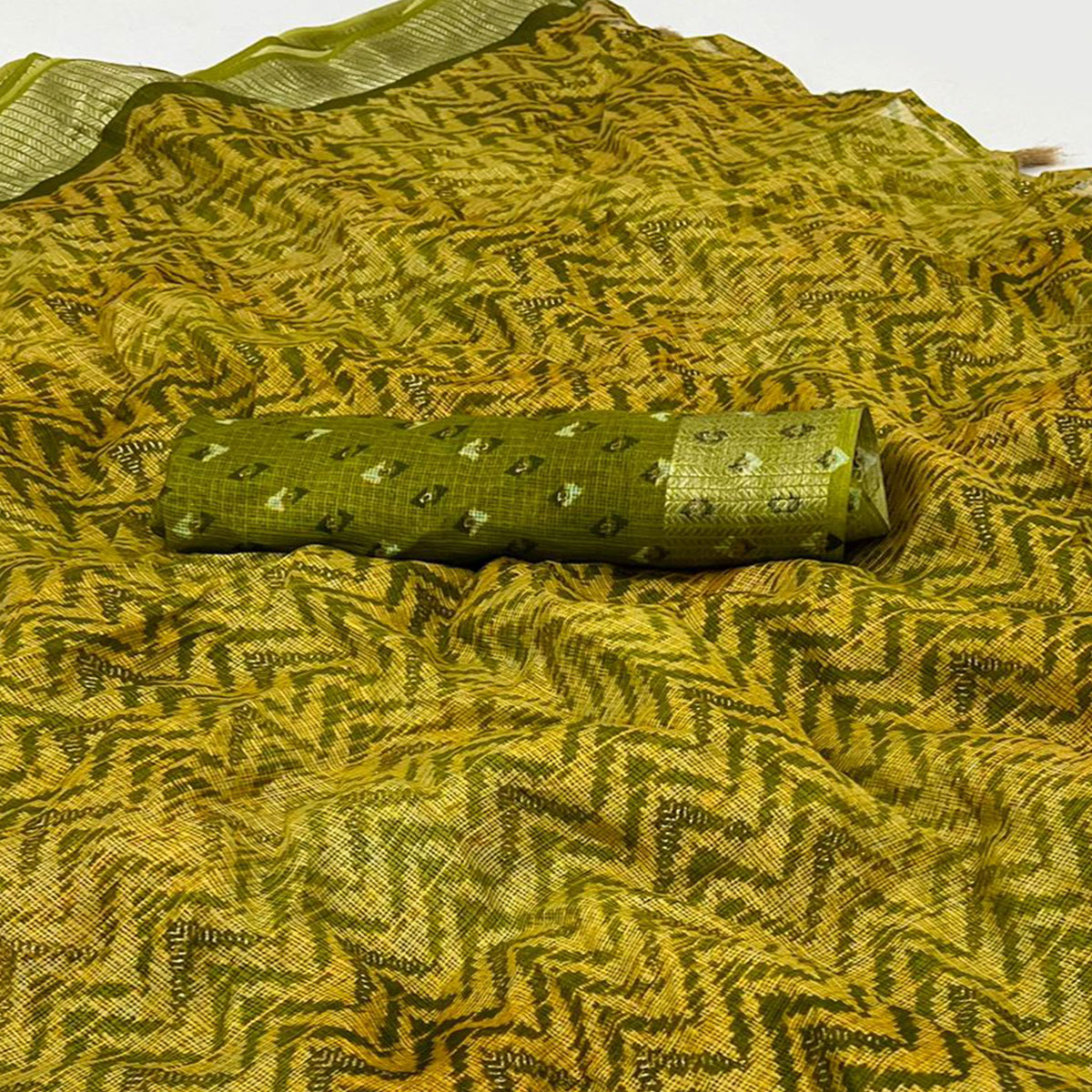 green-zig-zag-printed-kota-doria-saree-with-tassels