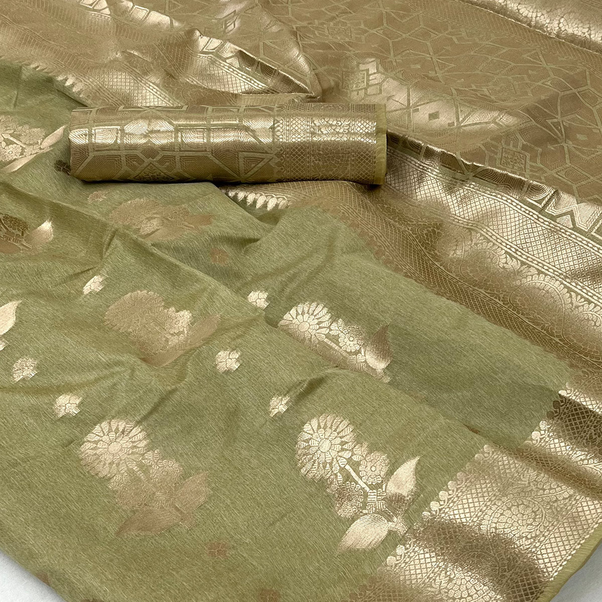 green-floral-woven-georgette-saree-1