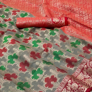 grey-red-floral-woven-organza-saree