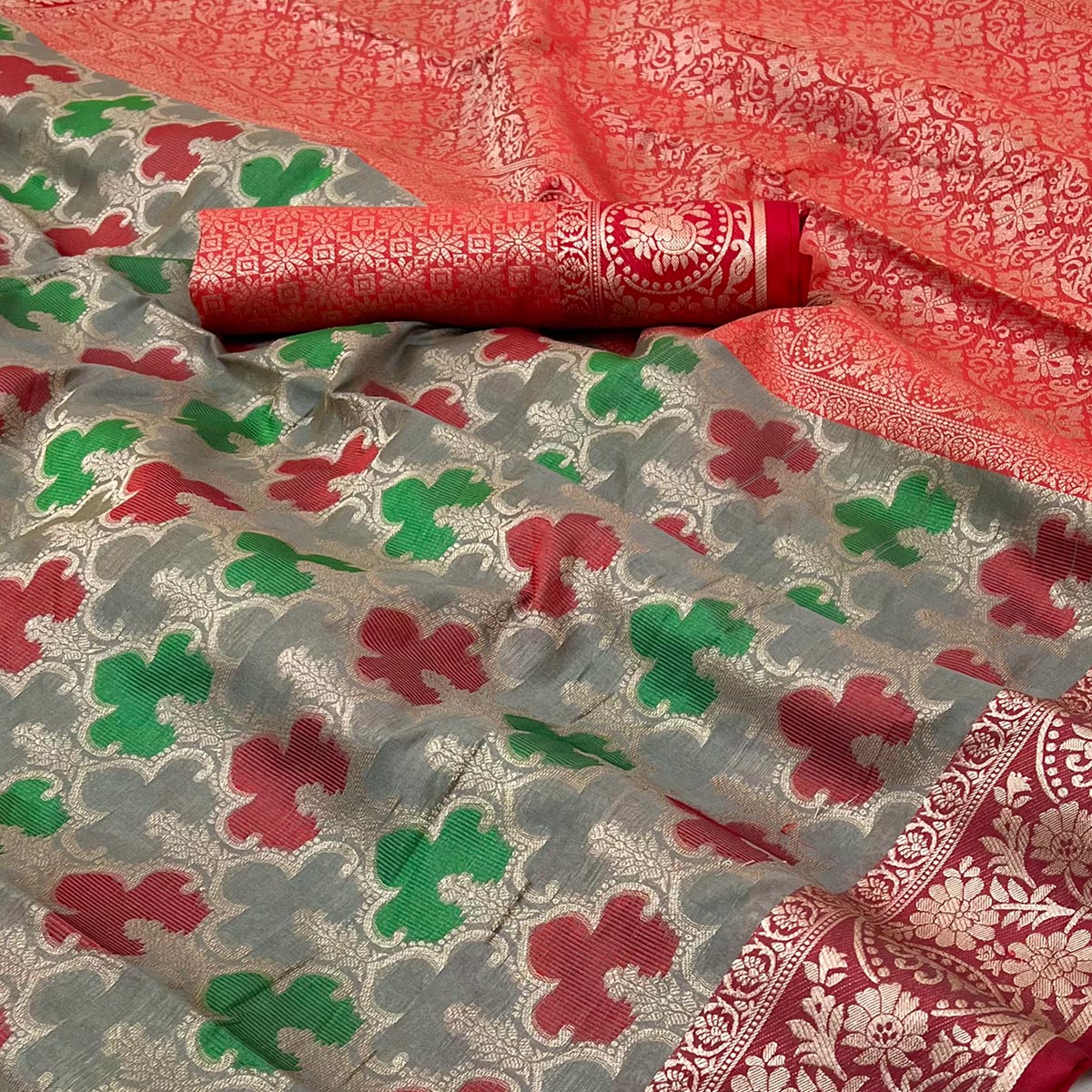 grey-red-floral-woven-organza-saree